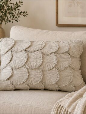 Creative Co-Op Cotton Lumbar Pillow With Appliqued Quilted Seashells, Sage